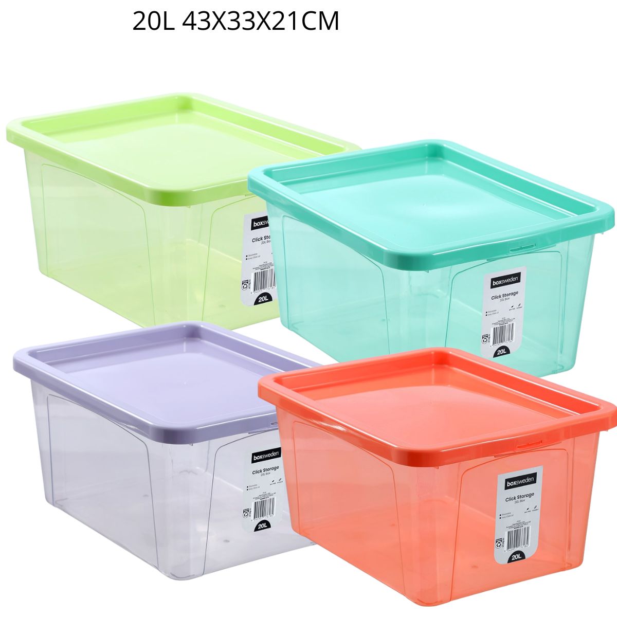 Click Storage Box 20L – 43 x 33 x 21cm – 4 Assorted