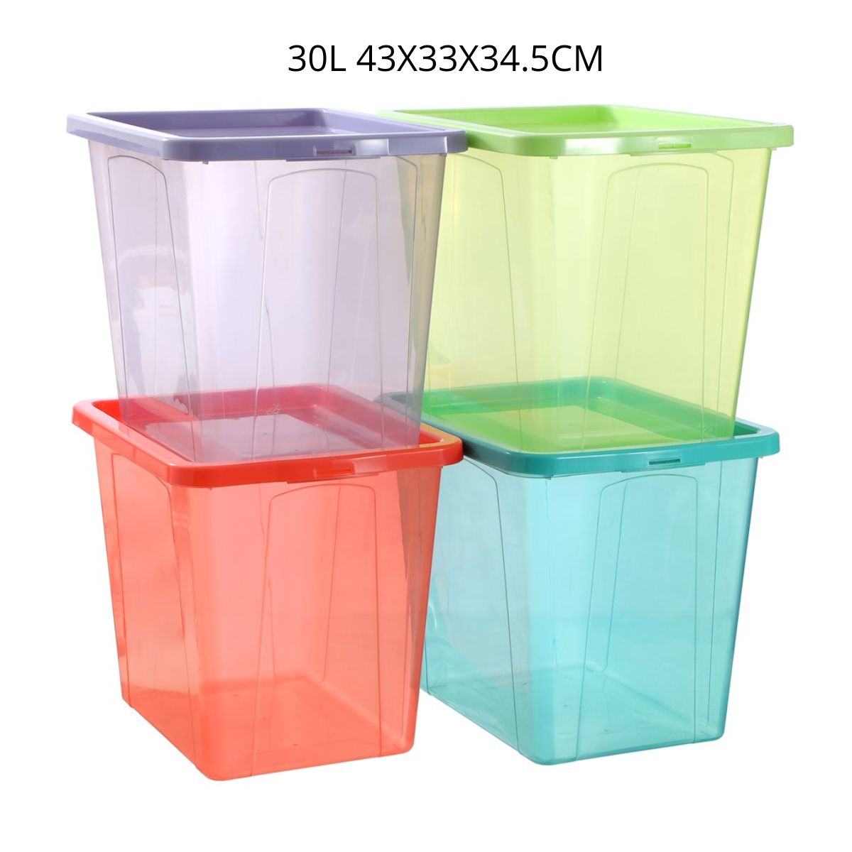 Click Storage Box 30L – 43 x 33 x 34.5cm – 4 Assorted