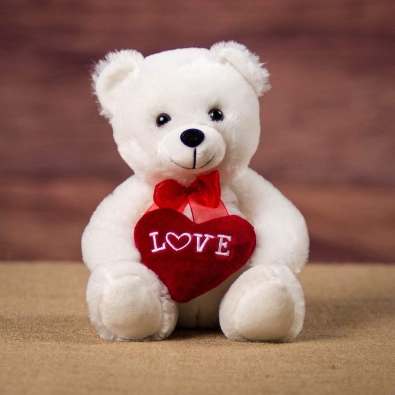 1Pc Love Bear With Heart White 25Cm