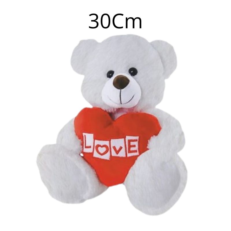 1PC LOVE BEAR WITH HEART WHITE 30CM