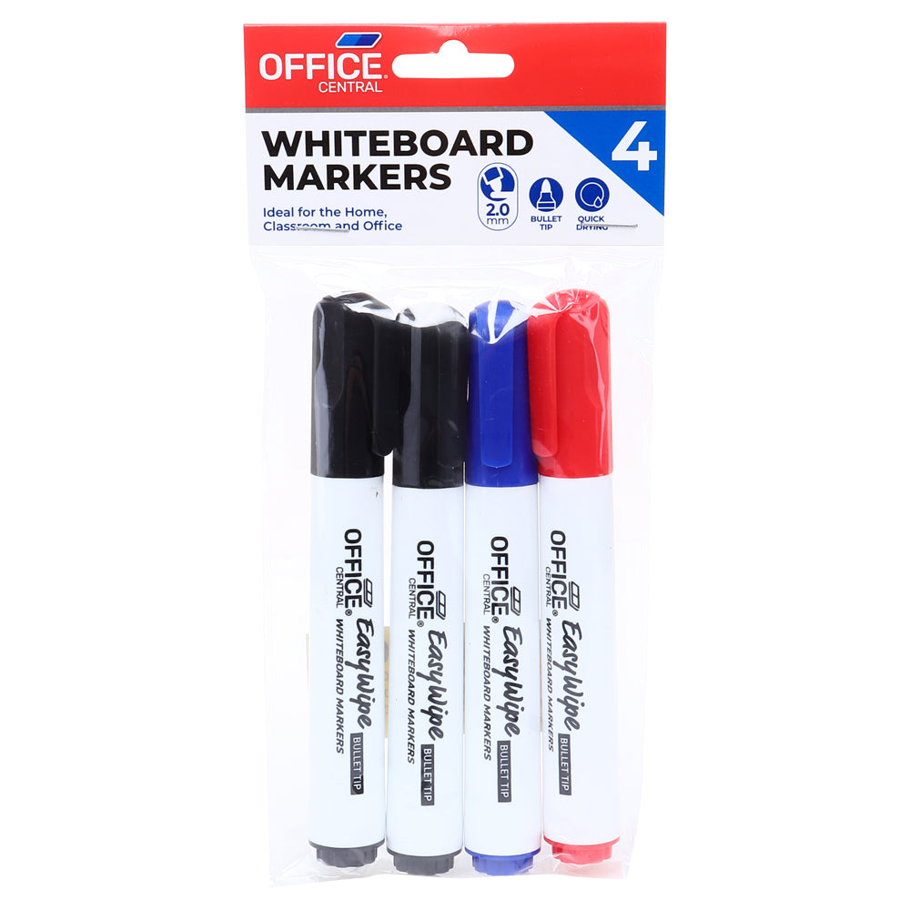 Whiteboard Markers 4pk – Black, Blue & Red