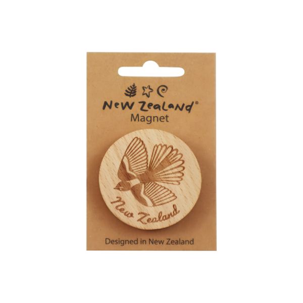 New Zealand wooden beech wood magnet featuring Kowhai Fern Fantail and Pohutukawa designs