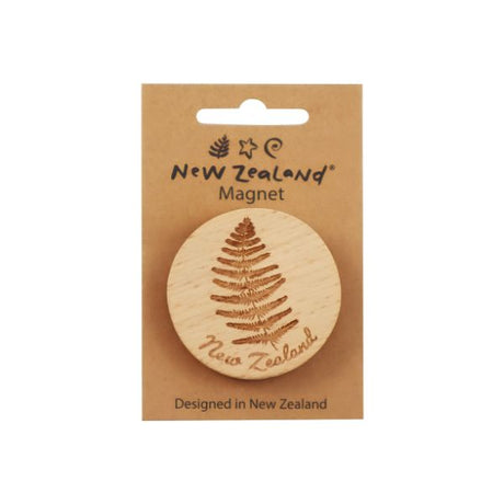 New Zealand wooden beech wood magnet featuring Kowhai Fern Fantail and Pohutukawa designs