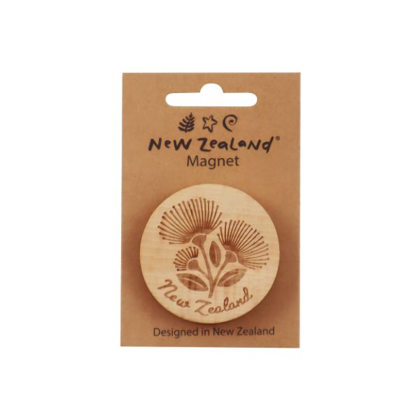 New Zealand wooden beech wood magnet featuring Kowhai Fern Fantail and Pohutukawa designs
