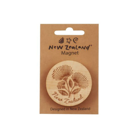 New Zealand wooden beech wood magnet featuring Kowhai Fern Fantail and Pohutukawa designs