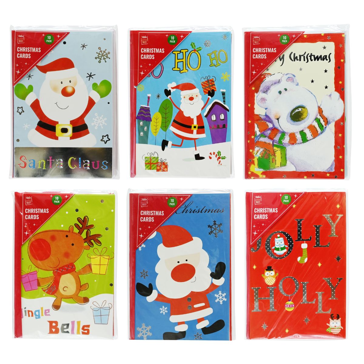 Cute Foil Christmas Cards 10 Pack – 5 Designs, 17 x 12cm