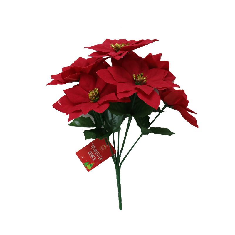Poinsettia Bunch Flocked 7 Head 30cm