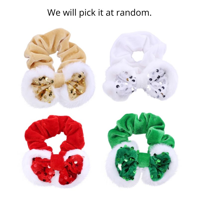 Hair Scrunchie Snow Sequin Bow Asst