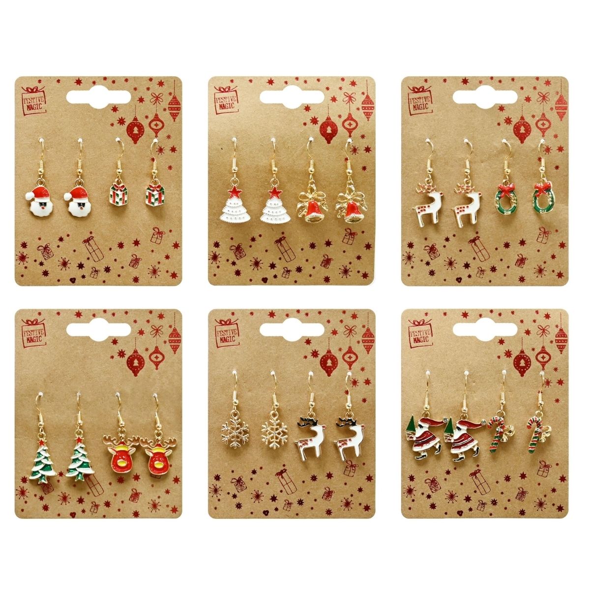 Christmas Dangly Earrings 2 Pack Assorted - 1x0.3x2.3cm