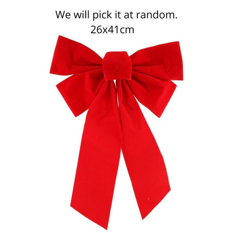 Flocked Red Christmas Double Bow - 26x2.5x41cm