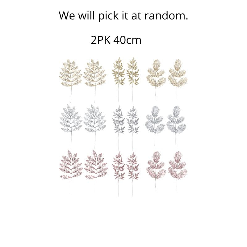 Glitter Leaf Pearl Pick 2pk 40cm Asst
