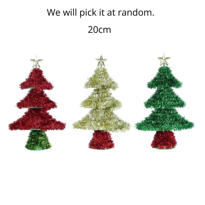 TINSEL TIERED TABLE TREE 20cm Asst