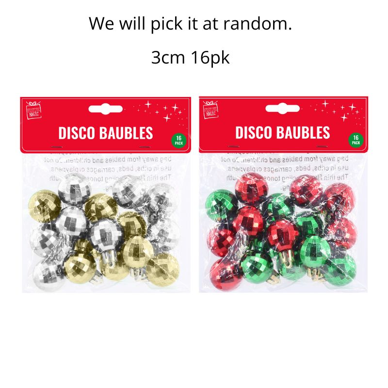 Mini Disco Baubles 3cm 16pk Asst