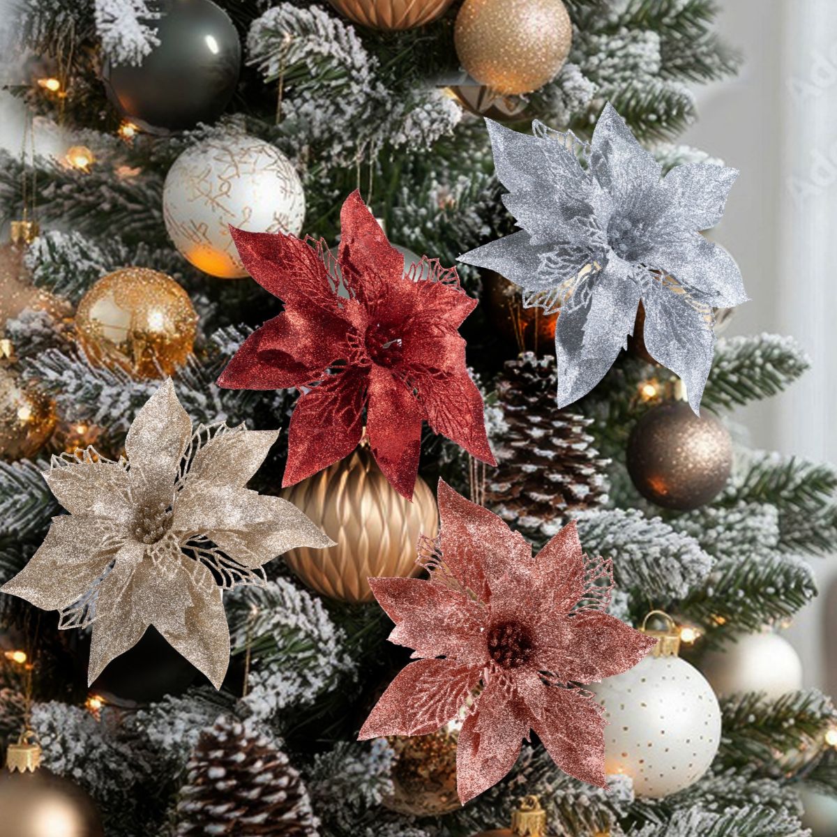 Glitter Poinsettia Clip Assorted