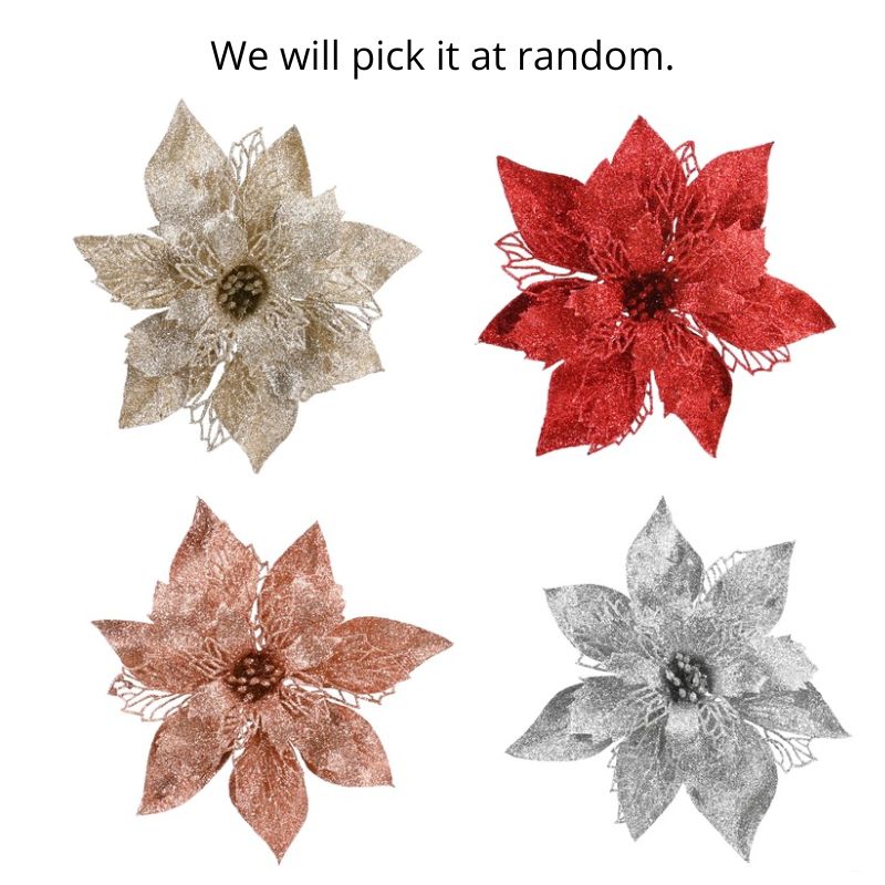 Poinsettia Glitter Clip Asst
