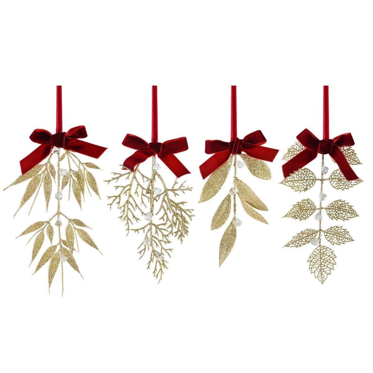 Hanging Gold Leaf Velvet Bow Decoration Assorted - 25cm