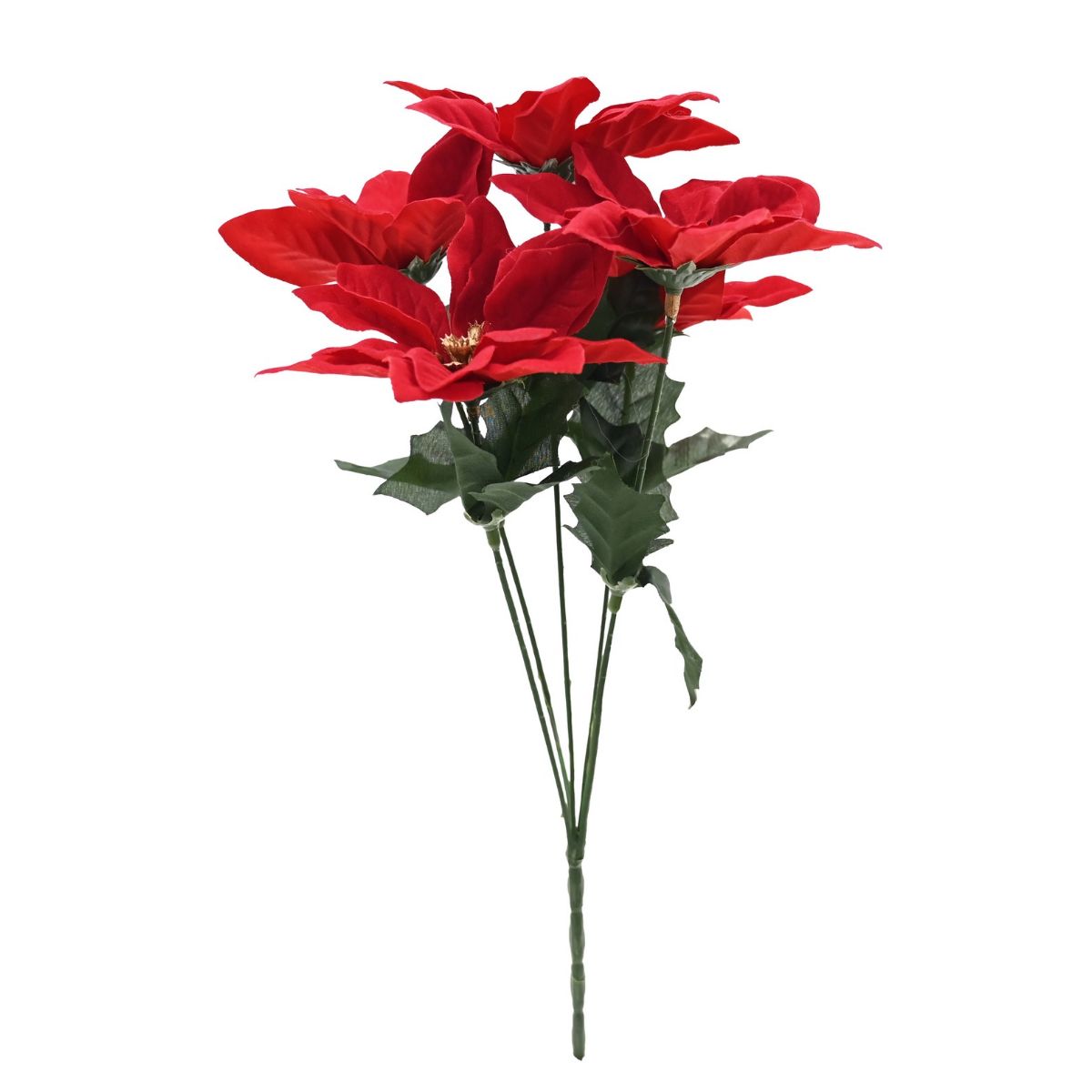 Red Poinsettia Bunch 5 Head - 33cm