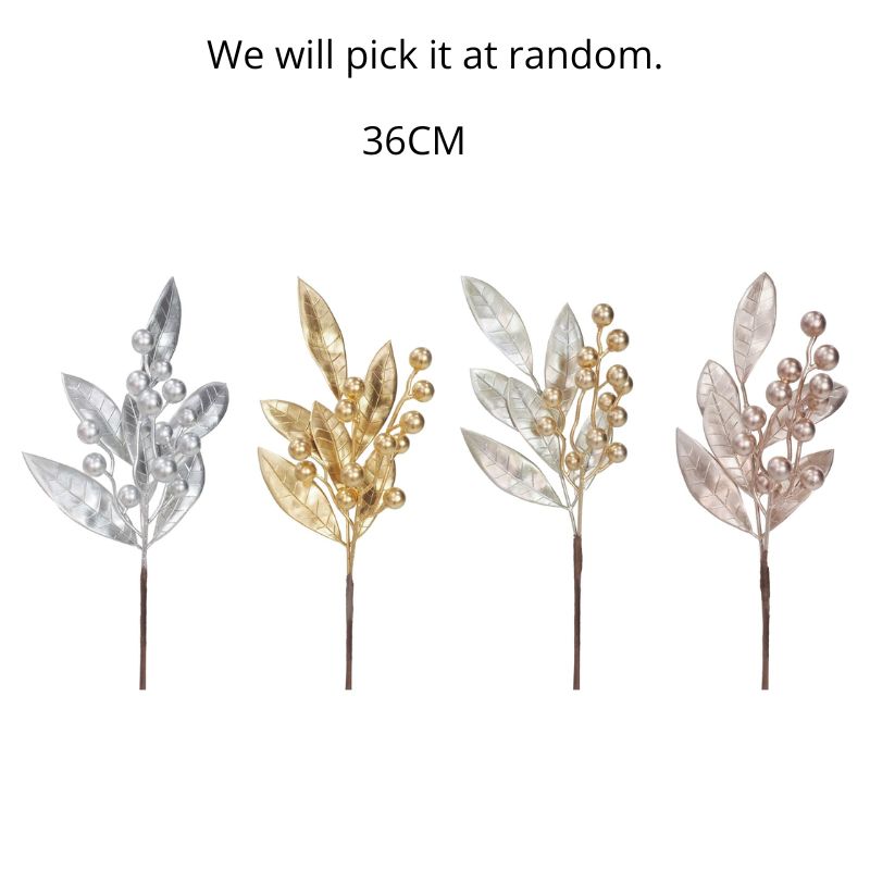 Matte Metallic Berry Leaf Pick 36cm Asst