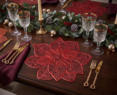 Metallic Poinsettia Christmas Placemat Assorted - 45cm