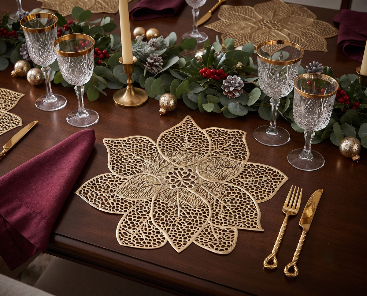 Metallic Poinsettia Christmas Placemat Assorted - 45cm
