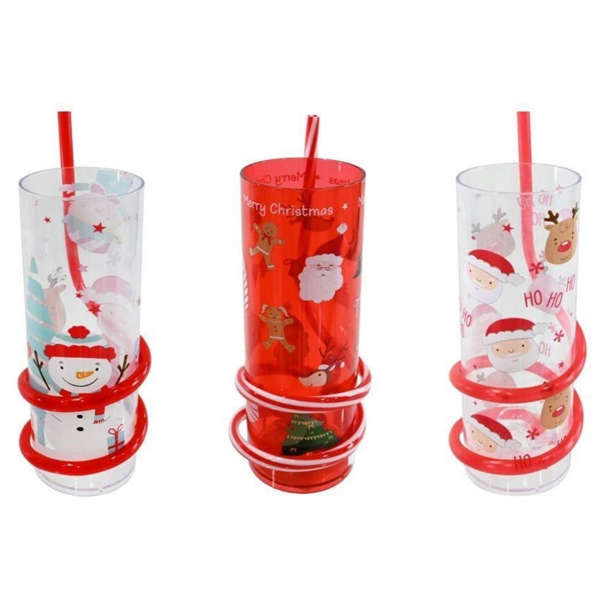 Christmas Cup with Spiral Straw 360mL Assorted - 16cm