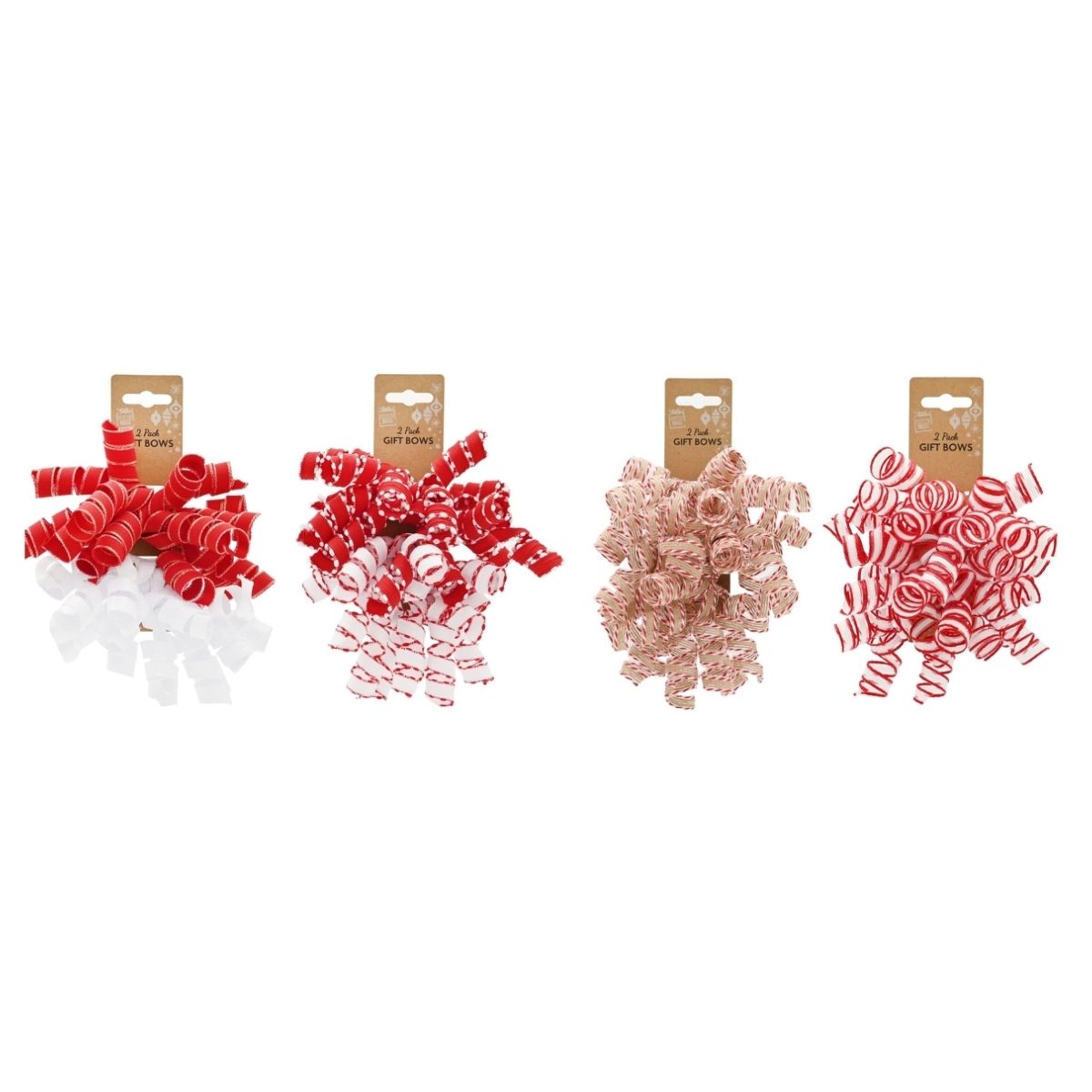 Christmas Curly Gift Bows 2 Pack Assorted - 13cm