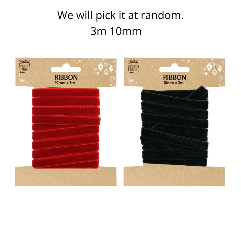 Velvet Ribbon 3m 10mm Asst
