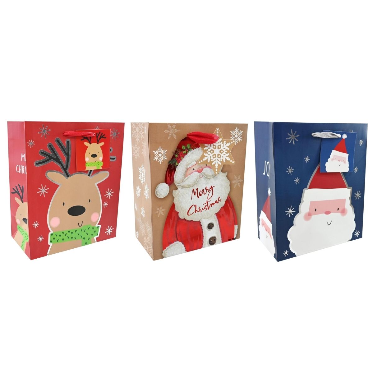 Medium Foil Christmas Gift Bag Cute Character Assorted - 23x10x19cm