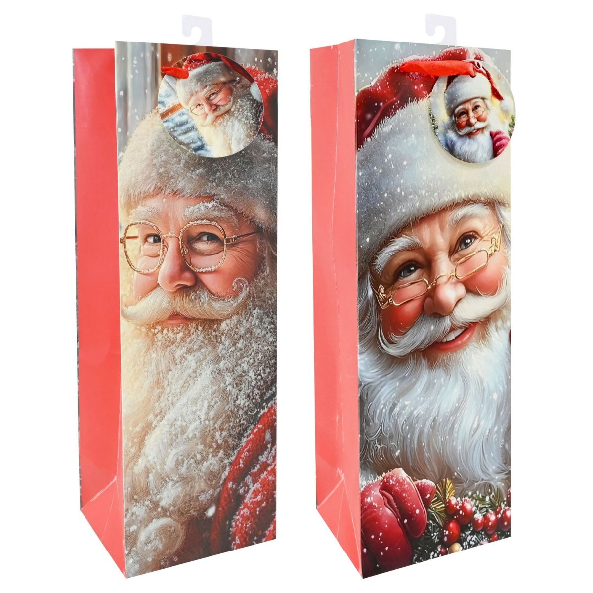 Snowy Santa Glitter Christmas Bottle Bag Assorted - 12x10x36cm
