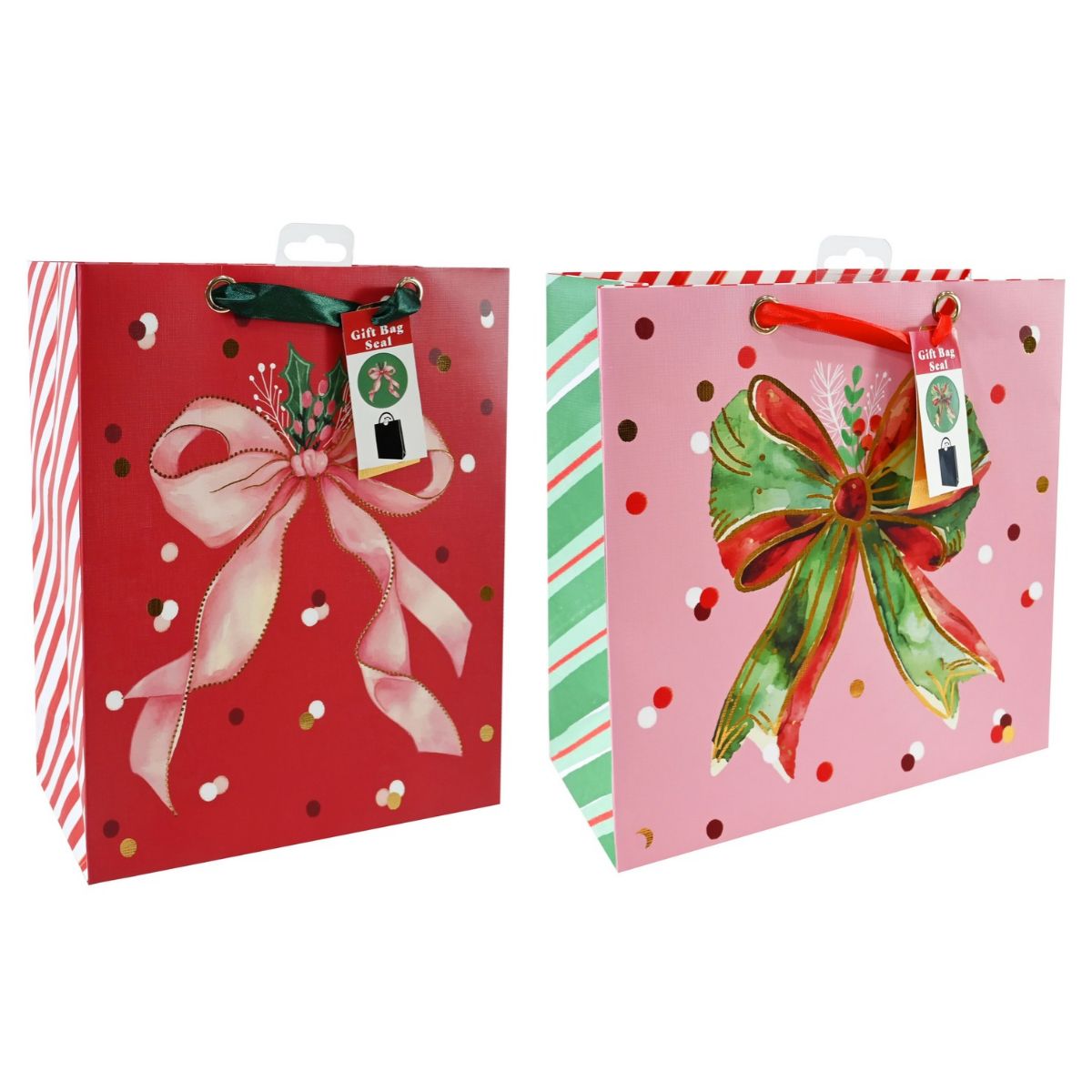 Large Foil Gift Bag with Bow Seal Sticker Assorted