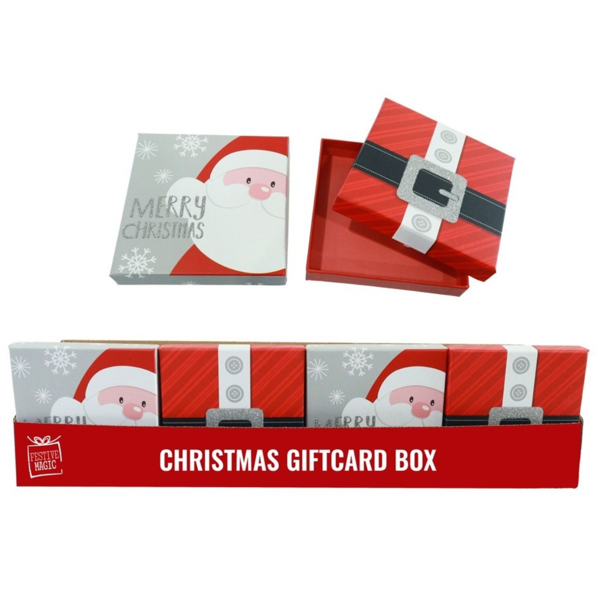 Santa Glitter Square Gift Card Box Assorted