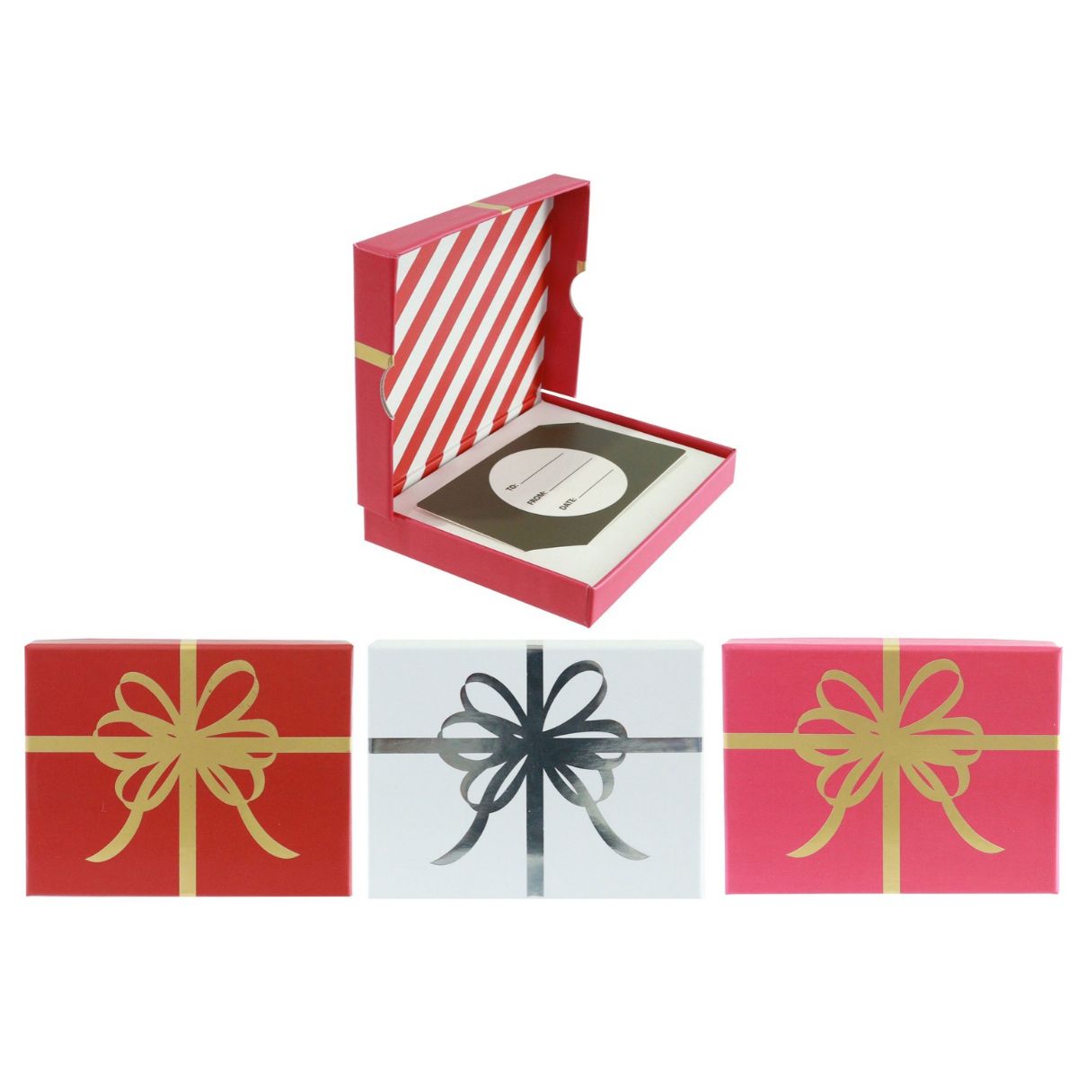 Hinged Christmas Gift Card Box with Foil Bow Assorted - 11x8.5x1.5cm