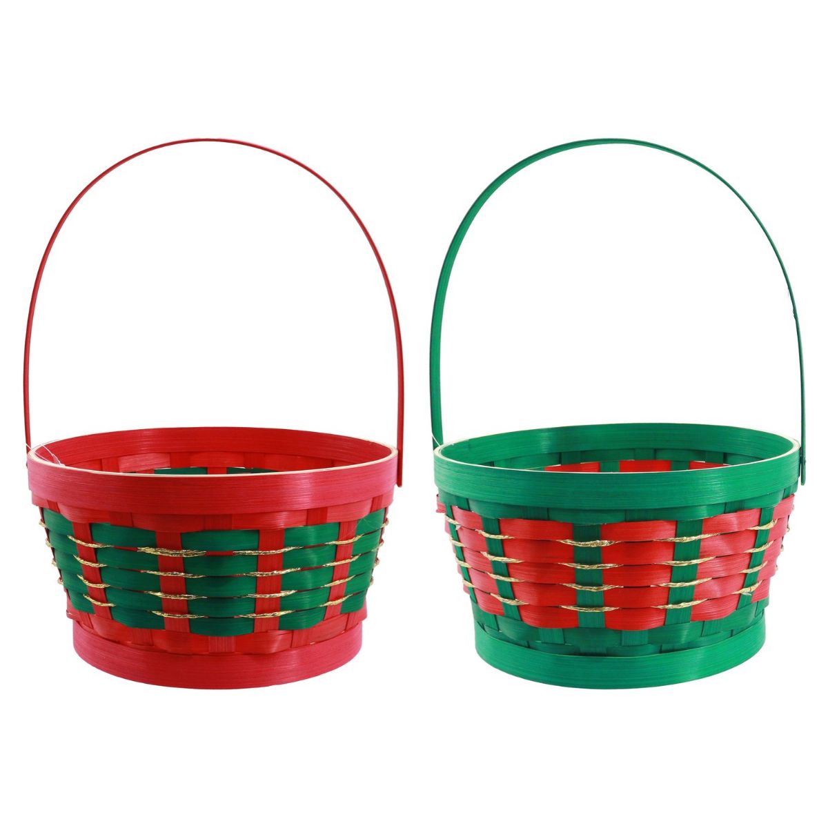 Christmas Basket Round Gold String with Handle Assorted