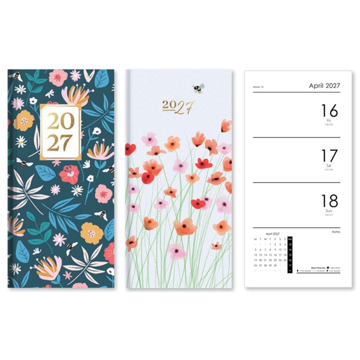 2027 Fashion Slim Floral Blue Diary - Week to View