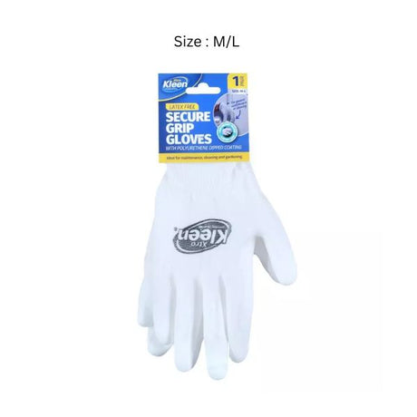 Gloves Secure Grip Nylon with Polyurethane Palm - Size M/L - White - 1pair image 0