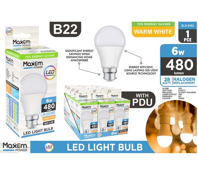 1pce Bulb 6W LED Light Warm White B22 image 0