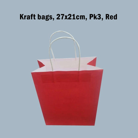 Kraft bags, 27x21cm, Pk3, Red image 0