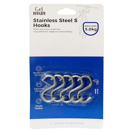 Stainless Steel S Hooks 55mm 4pc 5kg Load image 0
