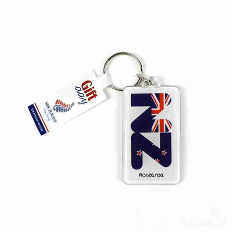 Souvenir KeyRing - Acrylic Rect NZ w Flag Design image 0