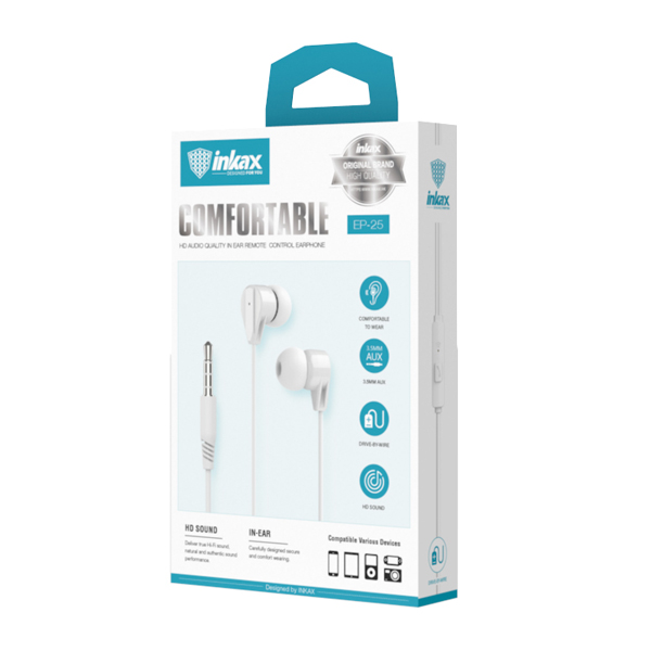 Inkax Comfortable Earphone with Mic White Two dollar things plus